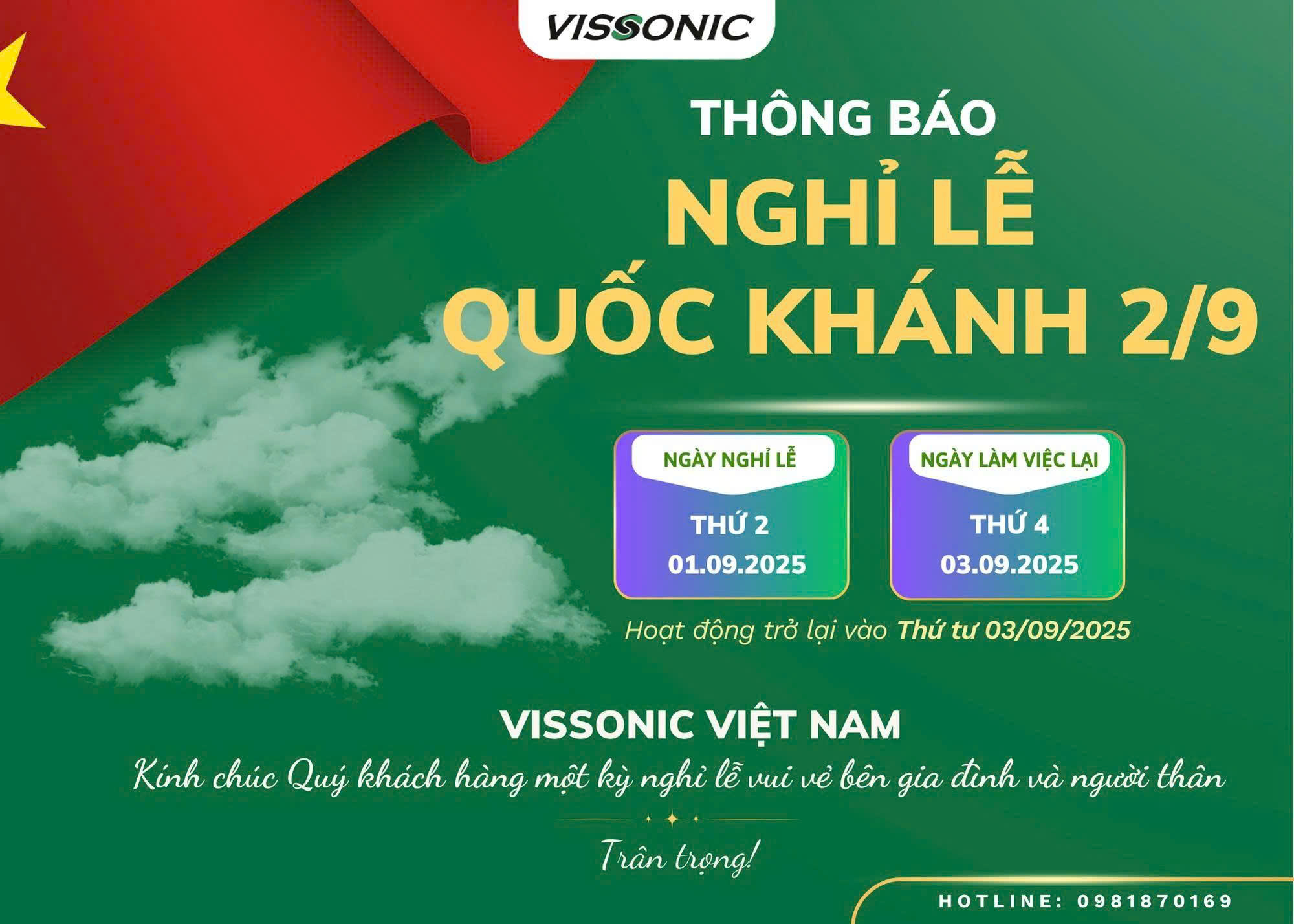 THÔNG BÁO NGHỈ LỄ QUỐC KHÁNH 2/9/2025