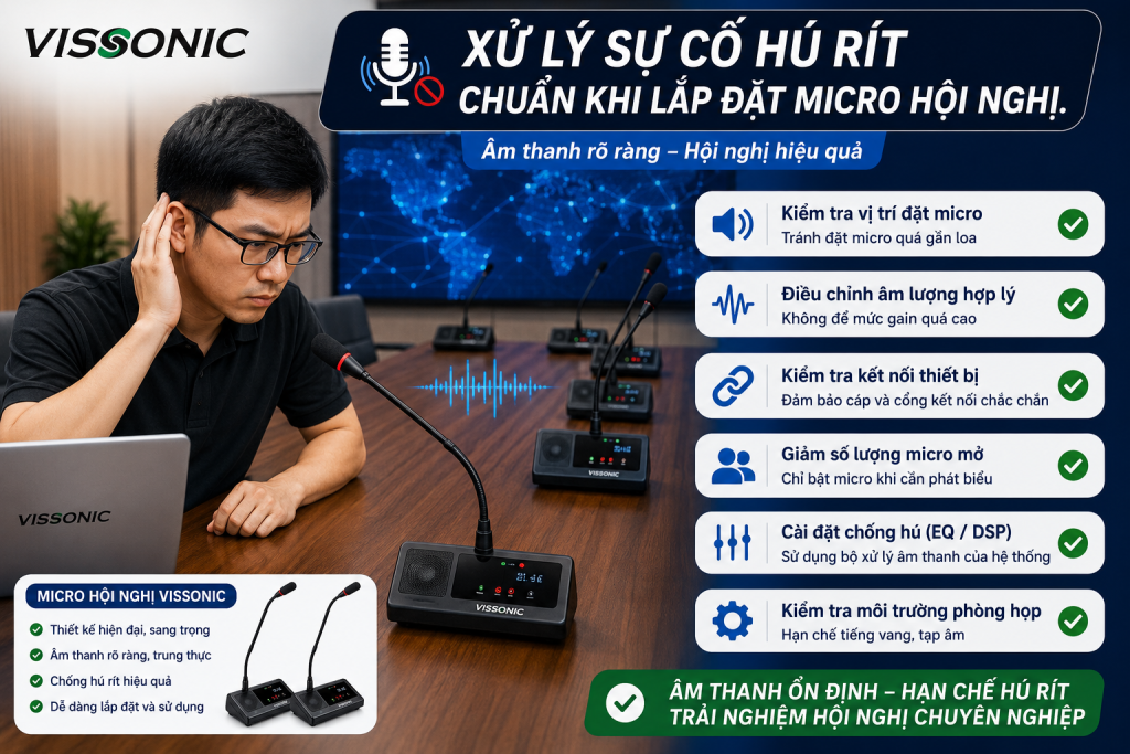 Xử lý sự cố hú rít chuẩn khi lắp đặt micro hội nghị