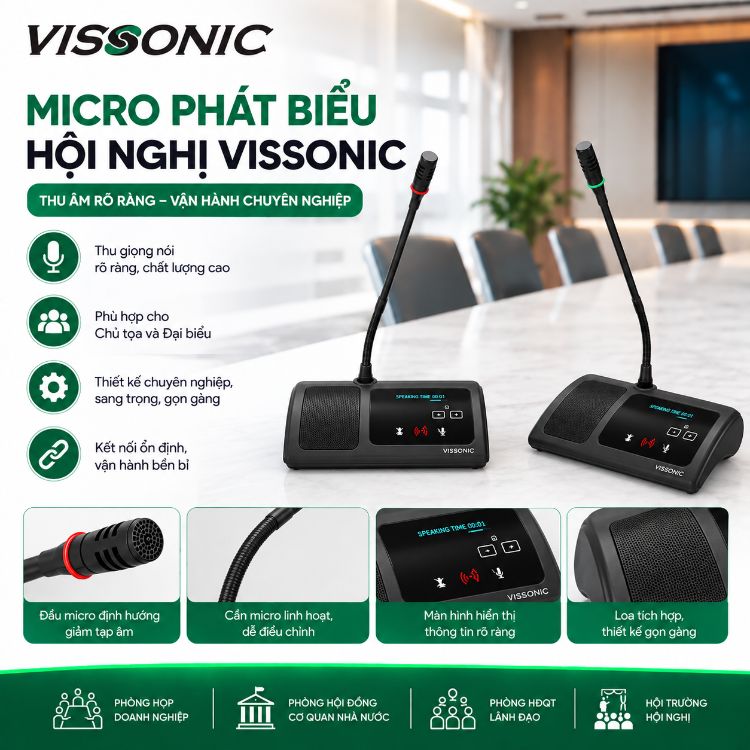 Thiết kế hiện đại của micro hội nghị VIS-DND-T/VIS-DNC-T